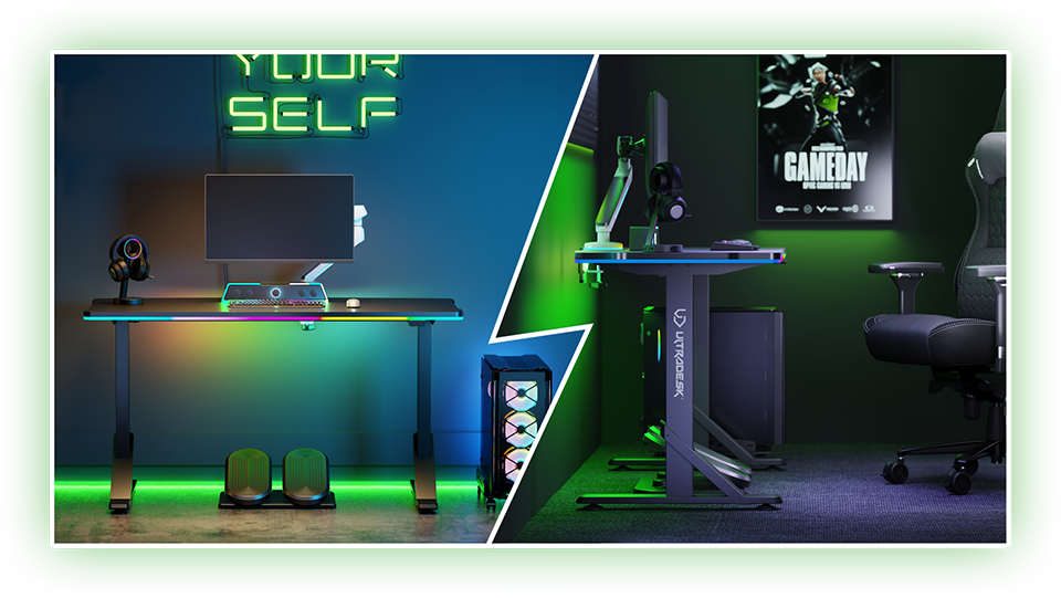 Ultradesk BOOSTER - Gaming Desk with LED RGB Prismatic, Extensions